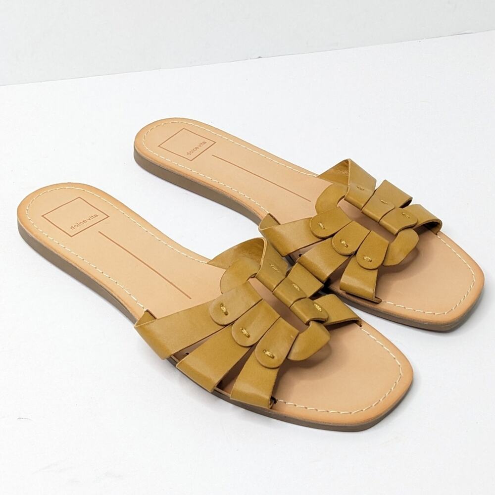 Dolce Vita Mustard Braided Leather Slide Sandals